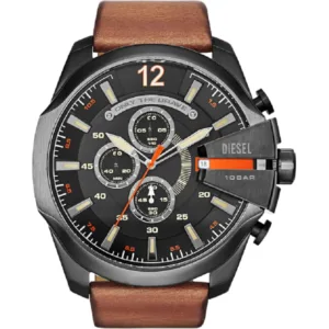 Diesel Mega Chief Stainless Steel and Leather Chronograph Men's Watch - DZ4343